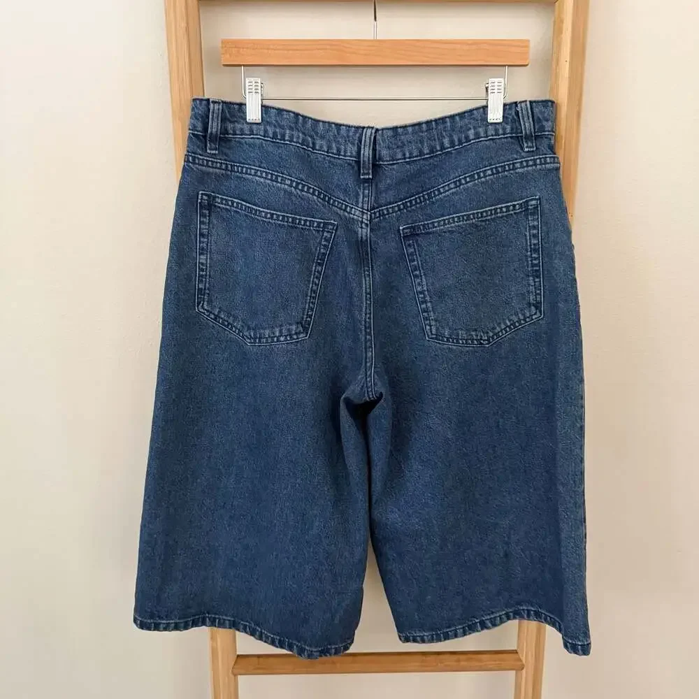 Zara Women’s Denim Bermuda Shorts Size 8 Blue High Rise Pleated Long Jorts